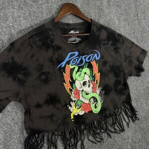 Poison Skull Snake Tie Dye Crop Top Fringed‎ T Shirt Women's XL